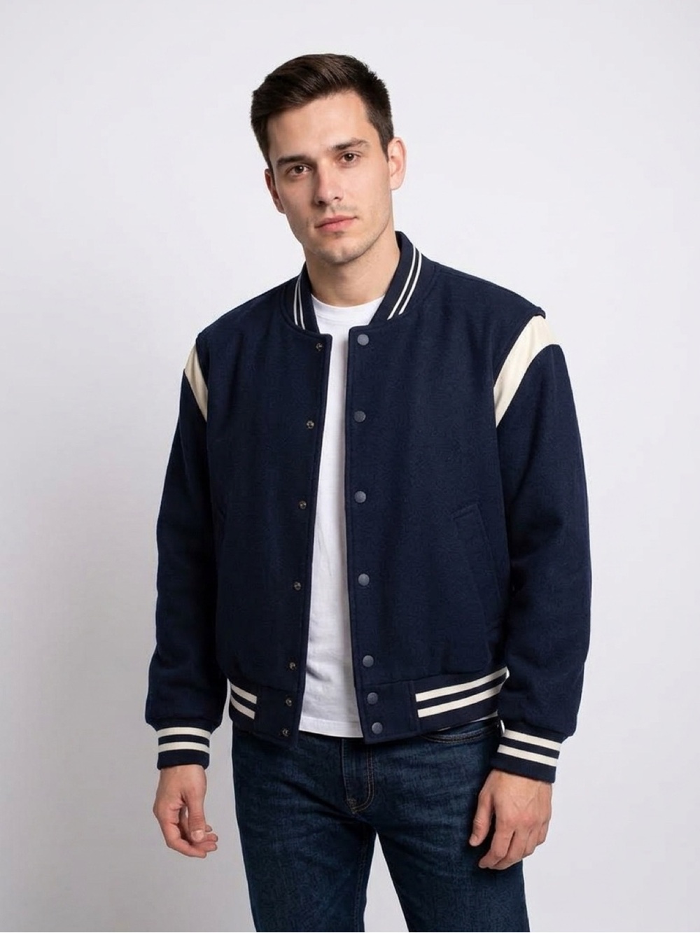 GAP Navy and White Letterman Bomber Jacket - Men's